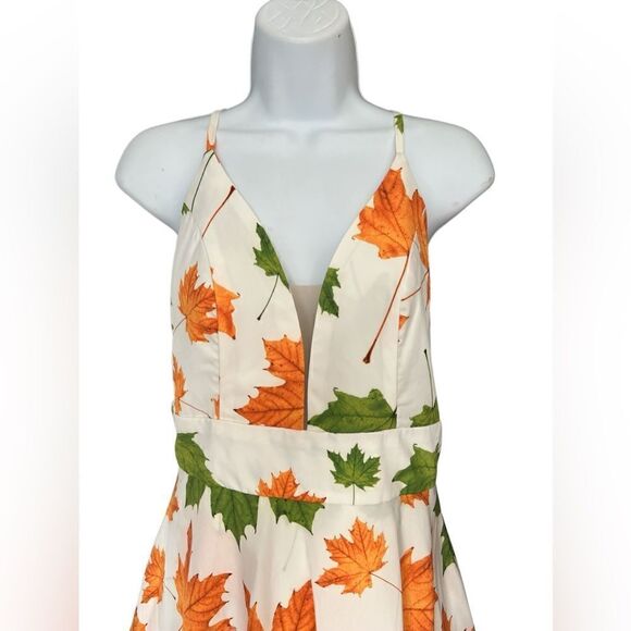 ORIANA RIVERA Tree Leaves Printed Maxi Dress in Fall Ruffles Size L. - Picture 5 of 8